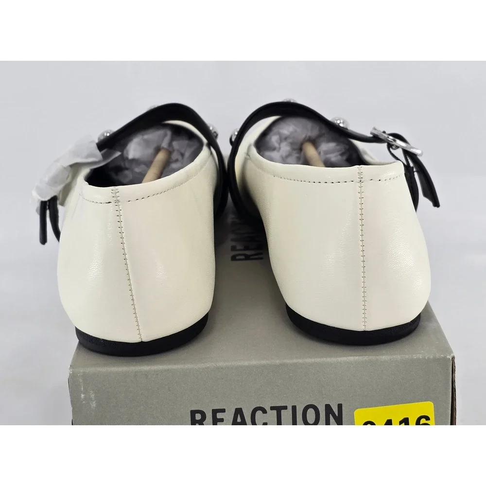 Kenneth Cole Reaction Maxi Flats Womens 8 Ecru Black Studded Mary Jane - New